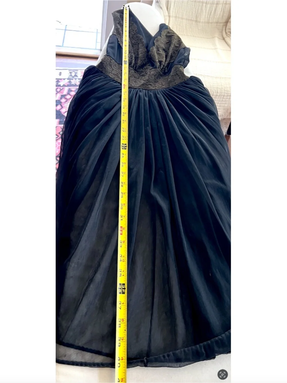 Vintage Sheer Negligee/ Dress with Lace Accent and Tie Waist - Black/Brown - S